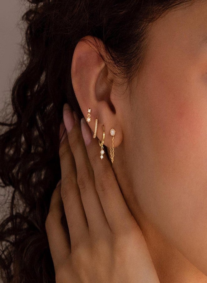 Ewrkbrㅤ Gold Plated Earrings for Women, Dainty Earring Stacks 14K Gold Plated Pearl Huggie Hoop Earrings for Women Trendy Small Cute Hypoallergenic Cartilage Earring Sets Fashion Jewelry Sets for Womens - Image 5